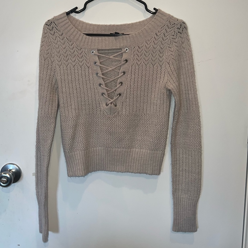 Express cropped knit sweater lace up size small petite